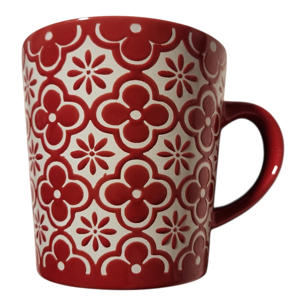 Fabulous Home 15 Oz Mug Ceramic Coffee Cup Red And White Floral Design